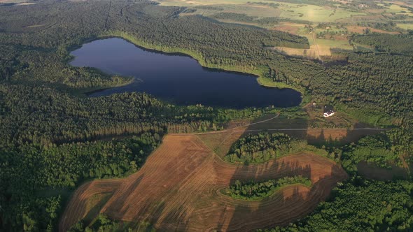 Top View of Bolta Lake in the Forest in the Braslav Lakes National Park at Dawn the Most Beautiful