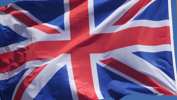 The national British flag waving in the wind.