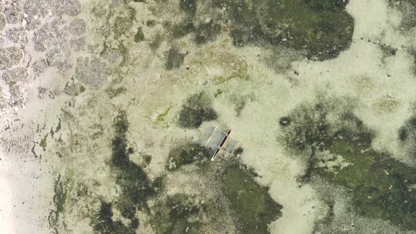 Vertical Video of Low Tide in the Ocean Near the Coast of Zanzibar Tanzania Aerial View