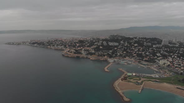 Flying over Marseille beautiful coastline. France 2020