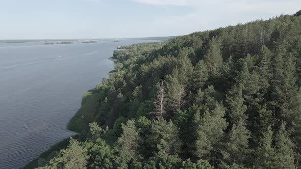 Dnipro River. Aerial View. Landmark of Ukraine, Flat, Gray