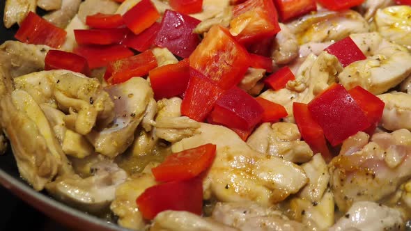 Preparation of Chicken in Teriyaki Sauce on Frying Pan