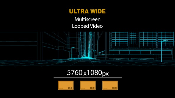 Ultra Wide HD Wireframe City Side 03