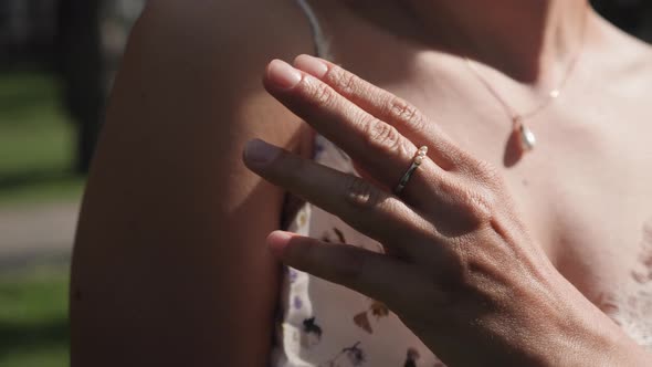 Jewelry ring on female finger