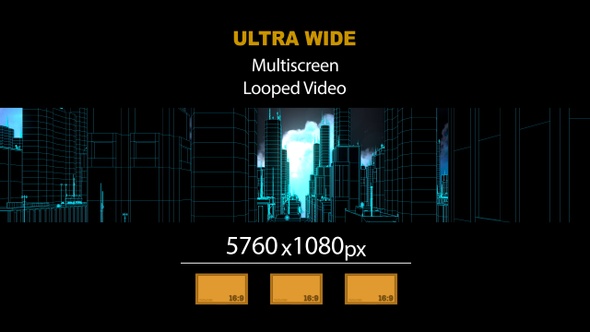 Ultra Wide HD Wireframe City Side 02