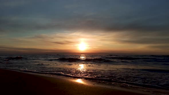 Beautiful Sunrise Over Batlic Sea With Majestic Sky Light Being Reflected. 4k Video 