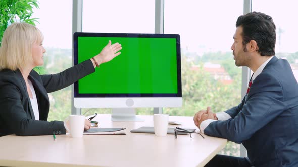 Business People in the Conference Room with Green Screen