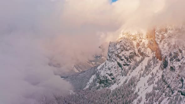 Flight Above Winter Mountains in Austria Hochschwab Mountains Near Green Lake