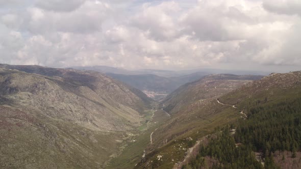 Aerial drone view of Vale Glaciar do Zezere valley in Serra Estrela, Portugal