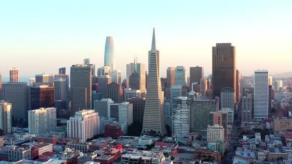 Aerial: San Francisco skyscrapers, drone view