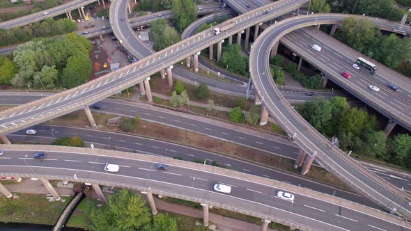 Vehicles Driving Navigating a Spaghetti Interchange Road System