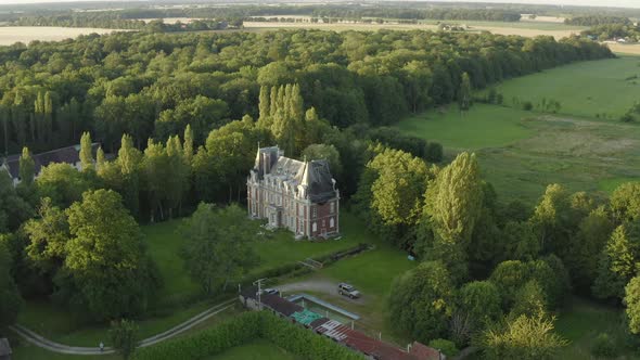 French renaissance castle aerial drone shot