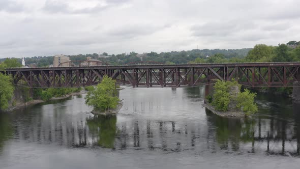 Train Bridge and Northampton Street Bridge over the Delaware River in Easton Pennsylvania Connecting