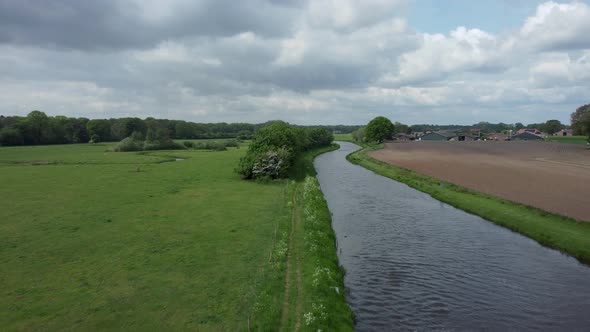 River Berkel in the Achterhoek flows through agricultural area, Gelderland, the Netherlands