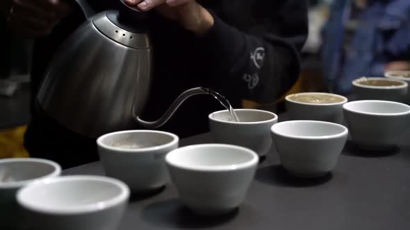 Specialty Coffee Professionals Coffee Cupping Session - preparing for cupping to taste the coffee qu