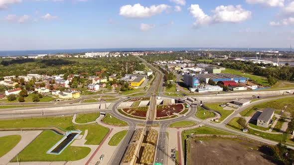 Aerial view of the crossroads in Gdansk, Poland