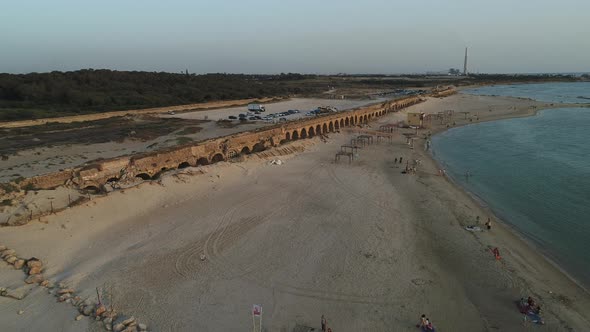 Aerial view of Caesarea Maritima in the evening