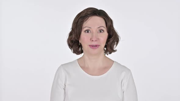 Yes Old Woman Shaking Head on White Background