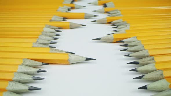 Yellow Pencils Lie Opposite Each Other in a Row