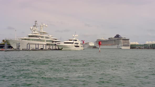 White yachts and cruise ships