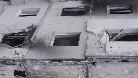 Vertical Video of a Wartorn Building in Ukraine