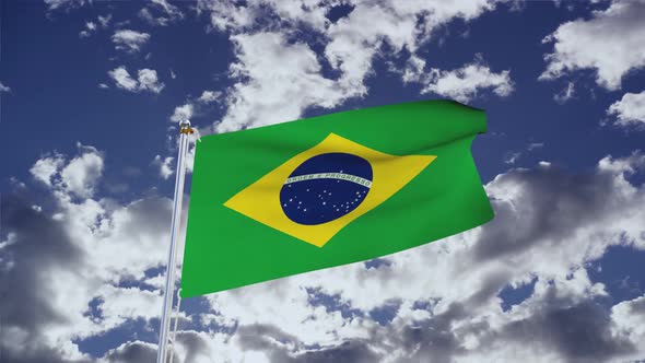 Brazil Flag With Sky 4k
