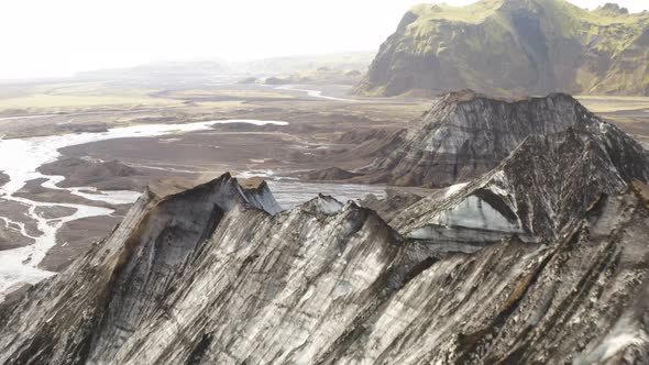 Aerial View Of Rugged Volcanic Mountains At Katla Volcano In Southern Iceland.