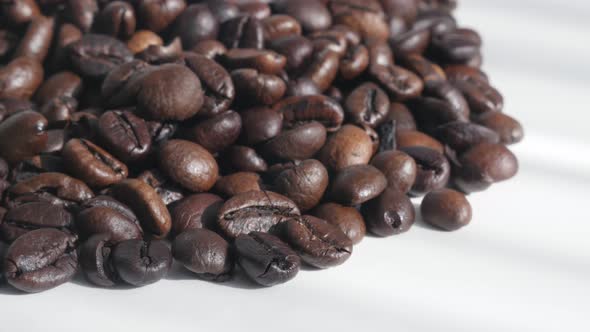 Selected and roasted coffee beans 4K tilting video