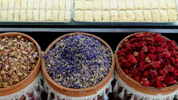 Varieties of Turkish Delights on Display in Turkish Store