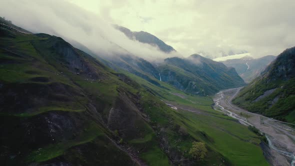 Panorama of Caucasus Mountains and Dariali Gorge Kazbegi District MtskhetaMtianeti Region Georgia