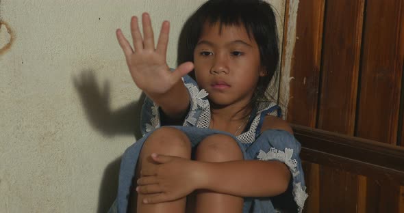 Kid Girl Showing Hand Signaling To Stop