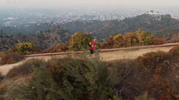 A man going for his morning workout in the hills above Hollywood