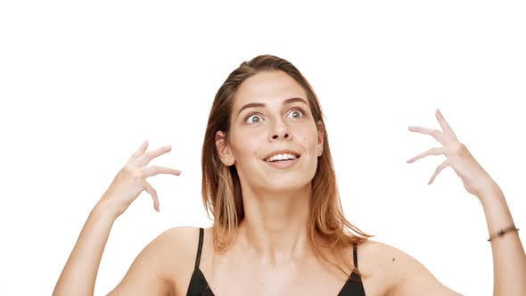 Displeased Young Beautiful Girl Listening Gesturing Over White Background