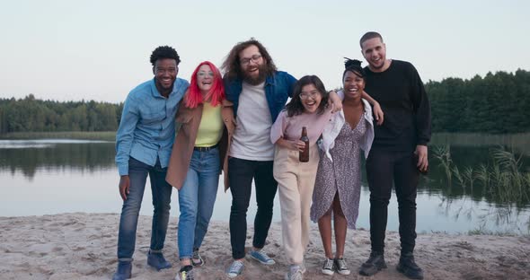 Six People of Different Nationalities Meet Each Other at the Lake Friends Spend Time Together