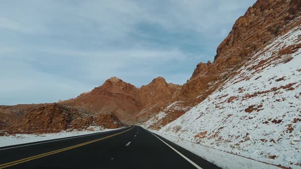 Car Driving on Highway 89 in Winter. Arizona, USA