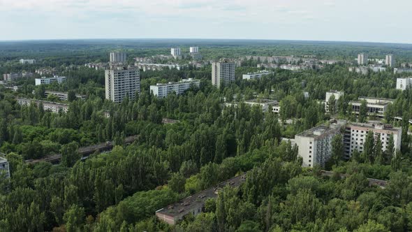 Aerial Top View of the Abandoned City of Pripyat Near Chernobyl Ukraine
