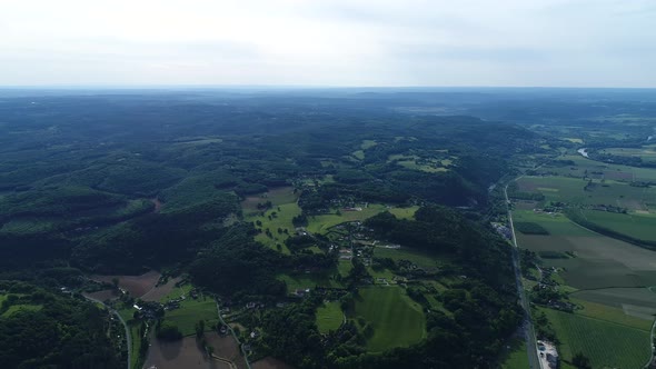 Village of Saint-Cyprien in Perigord in France seen from the sky