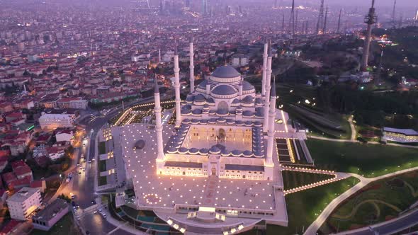 Aerial Drone View of Istanbul Camlica Mosque and Bosphorus. Biggest Mosque in Europa 11