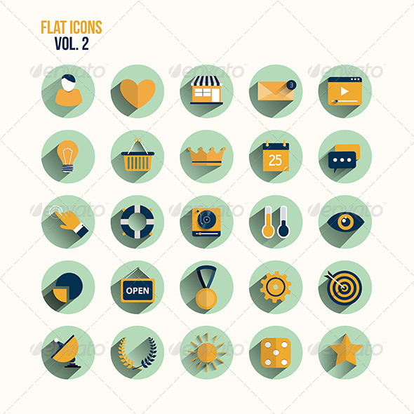 Modern Flat Icons Collection with Long Shadow