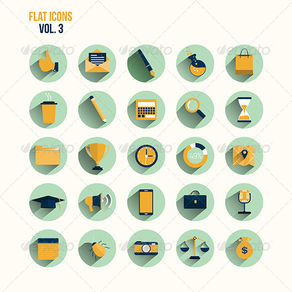 Modern Flat Icons Collection with Long Shadow