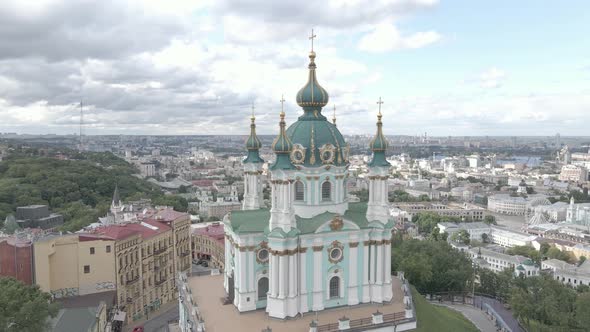 Kyiv, Ukraine, St, Andrew's Church, Aerial, Flat, Gray