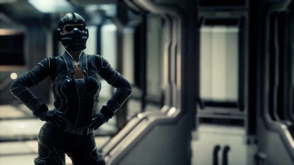 Steampunk Woman in Futuristic Space Ship alt