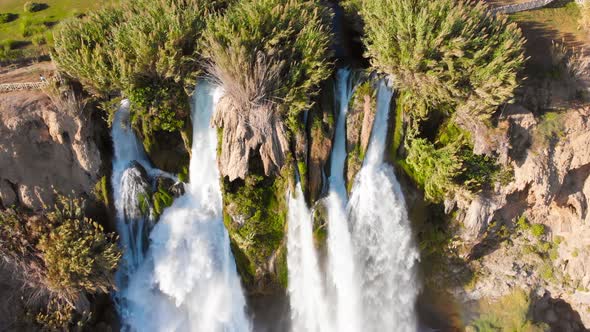 Top View of a High Waterfall Falling Into the Mediterranean Sea, Clean Ecology 