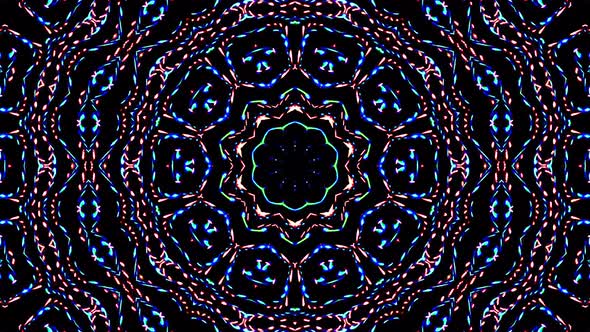 Bright abstract light governing full color, kaleidoscope, black background