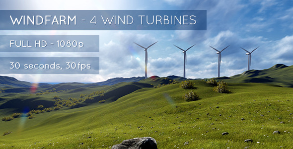 Windfarm - 4 Wind Turbines on a Sunny Landscape