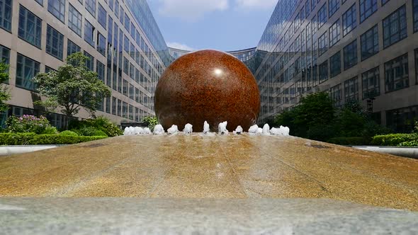 Modern Fountain Monument - Stone Sphere In Water - 01