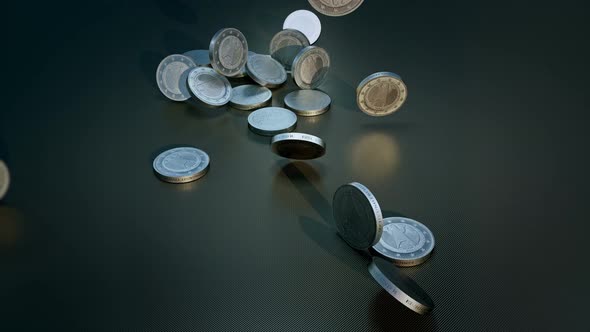 Euro Coins Falling And Bouncing On A Carbon Floor