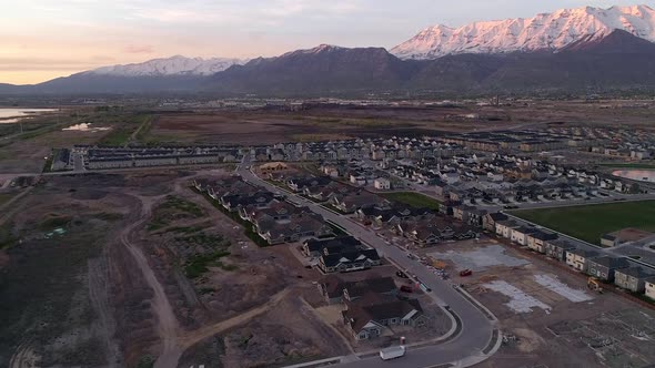 Aerial view of new homes in construction area in Utah