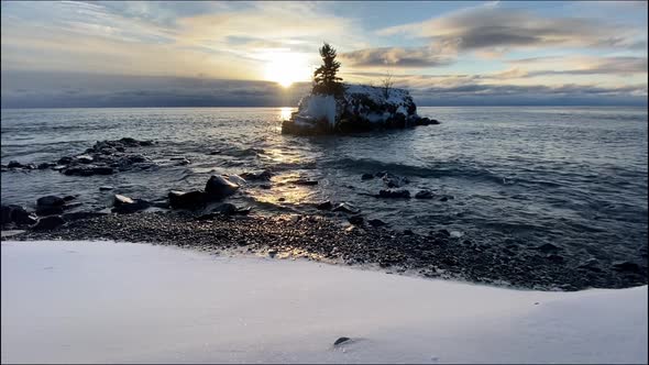 Hollow Rock on a beautiful sunrise in Grand Marais Minnesota on lake superior north shore