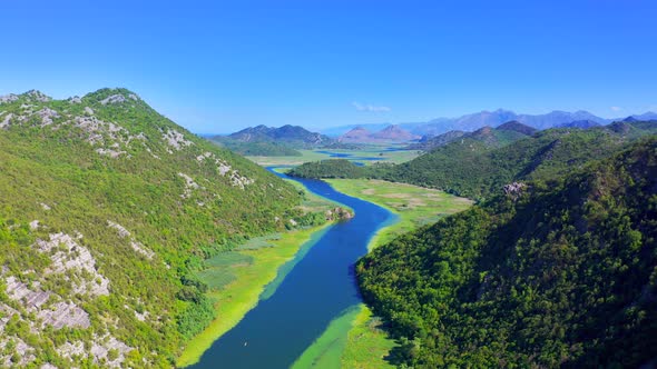 Aerial View on Canyon of Rijeka Crnojevica River Near the Skadar Lake Coast